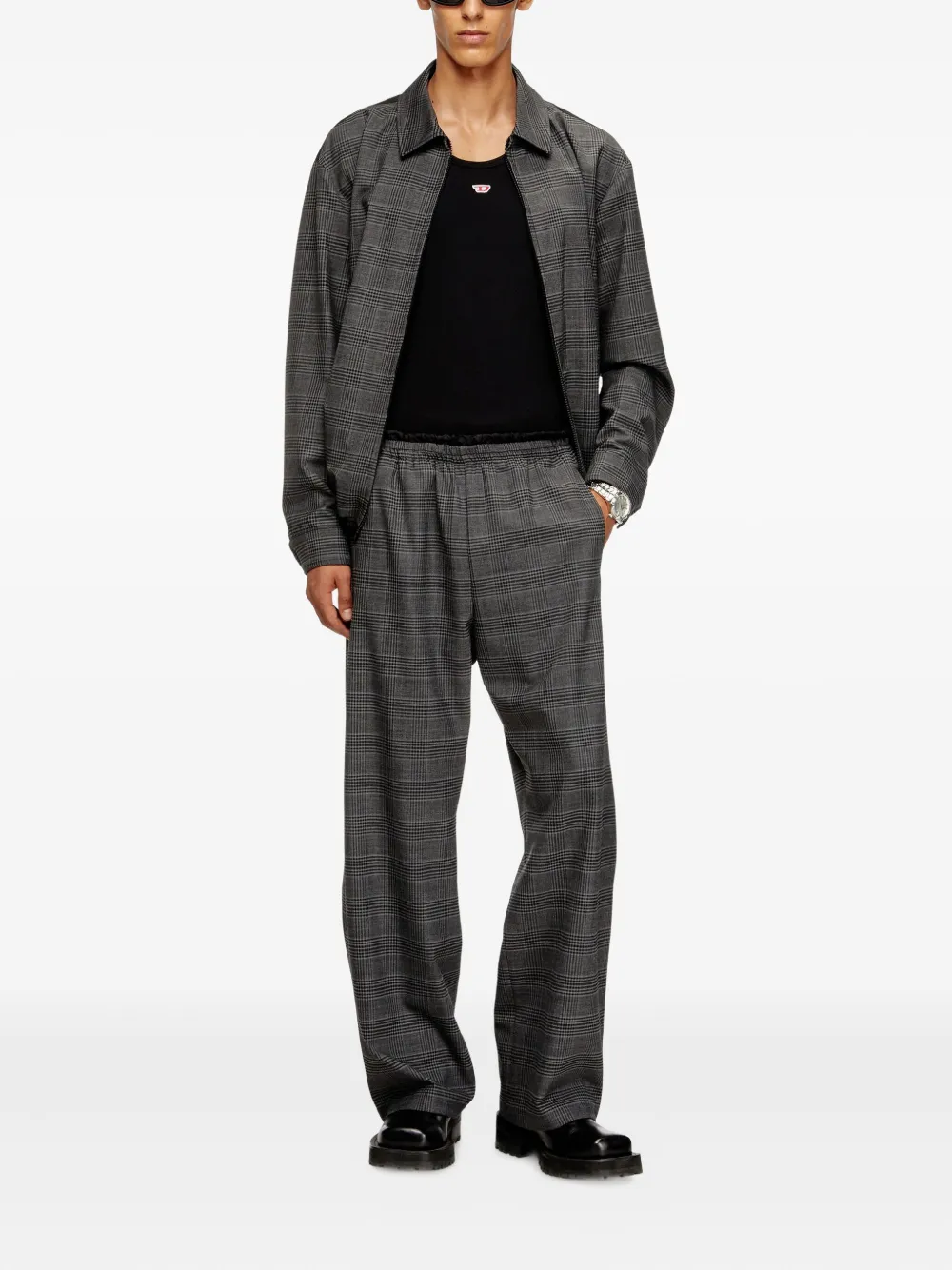 Diesel elasticated-waist checked trousers - Grijs