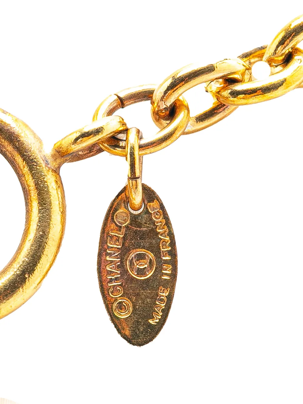 Pre-owned Chanel 1970-1980 Gold Plated Quilted Cc Pendant Necklace Costume Necklace