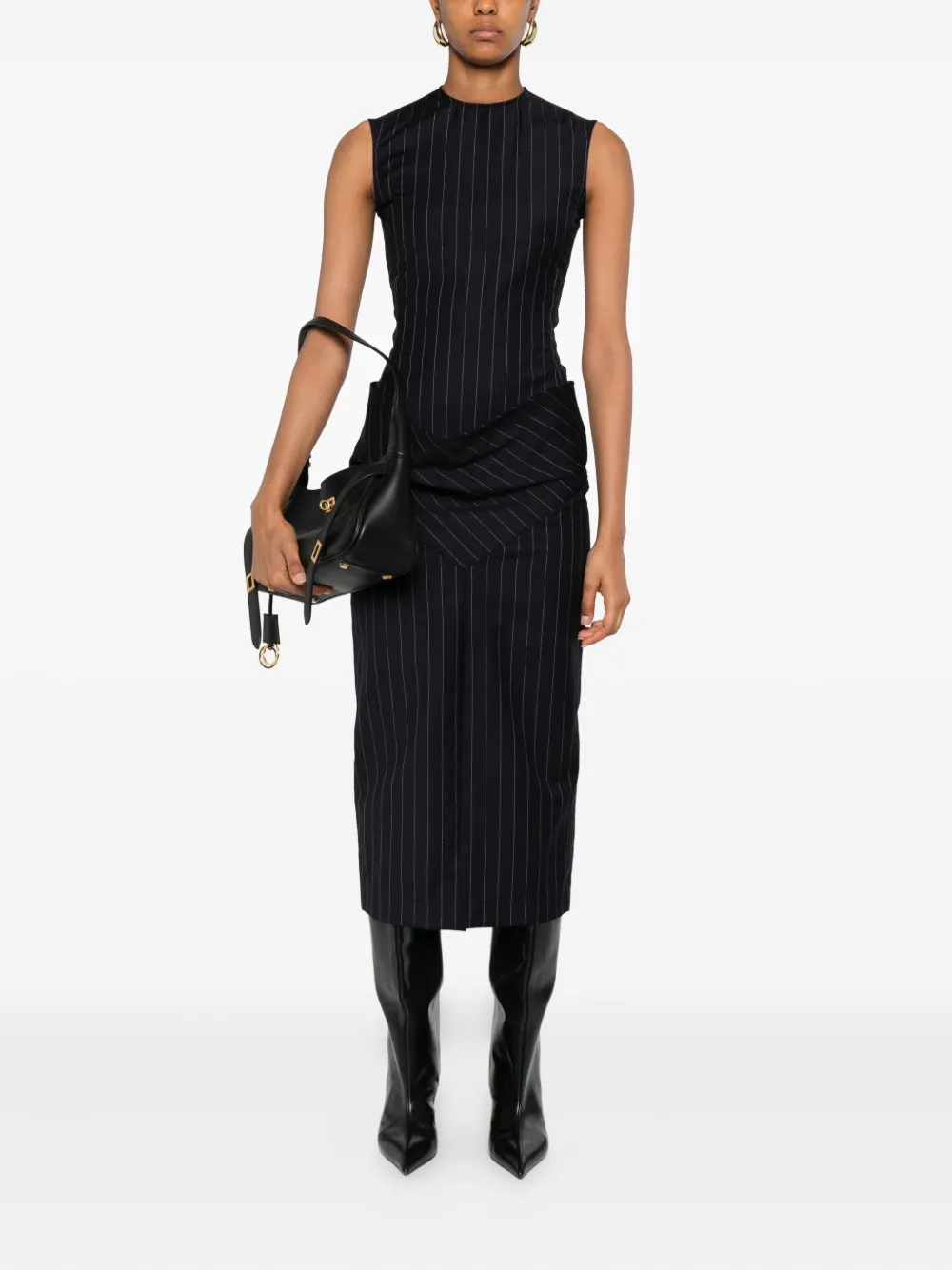 Burc Akyol Striped-patern Sleeveless Midi Dress In Black