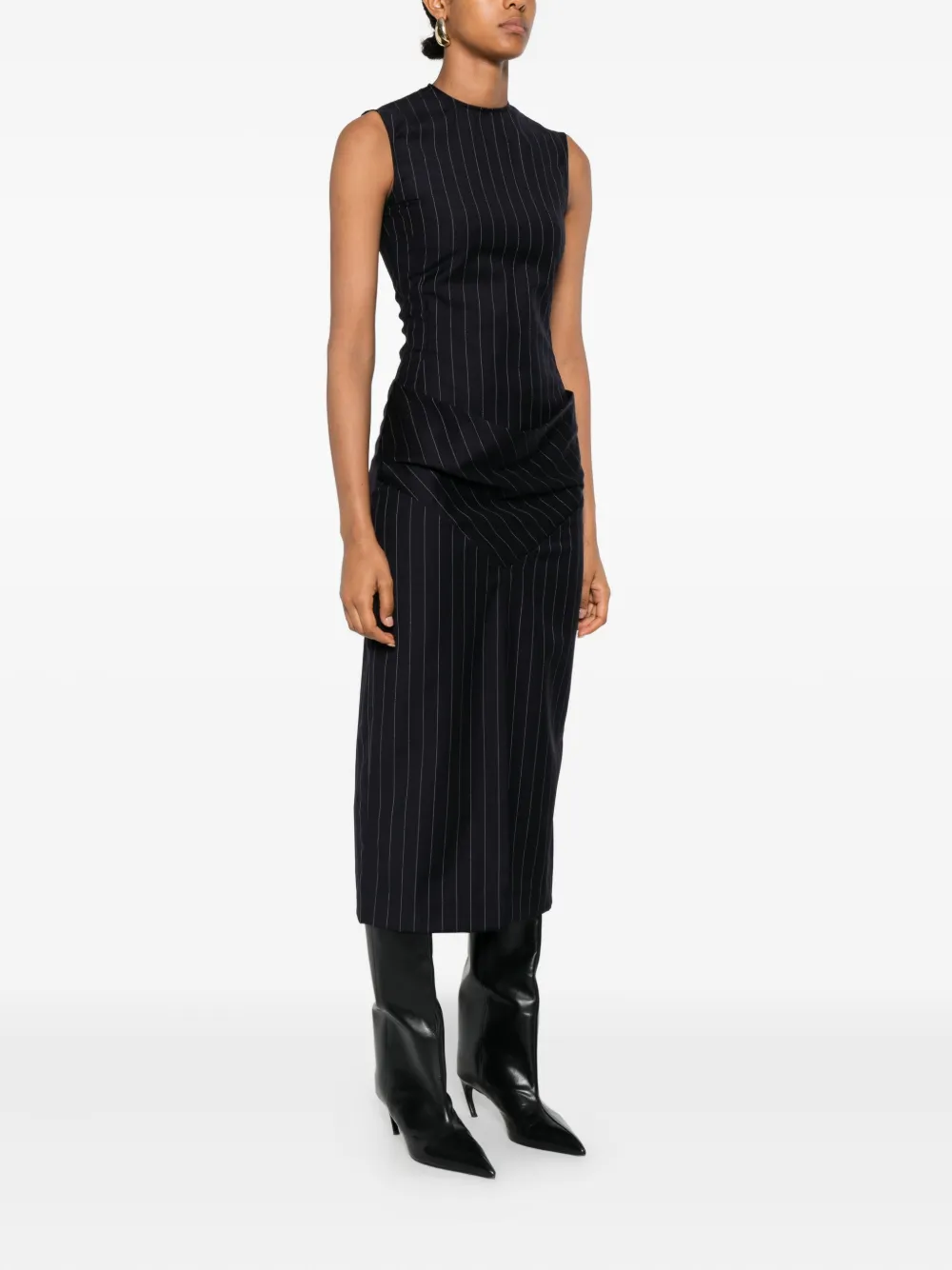 Burc Akyol Striped-patern Sleeveless Midi Dress In Black