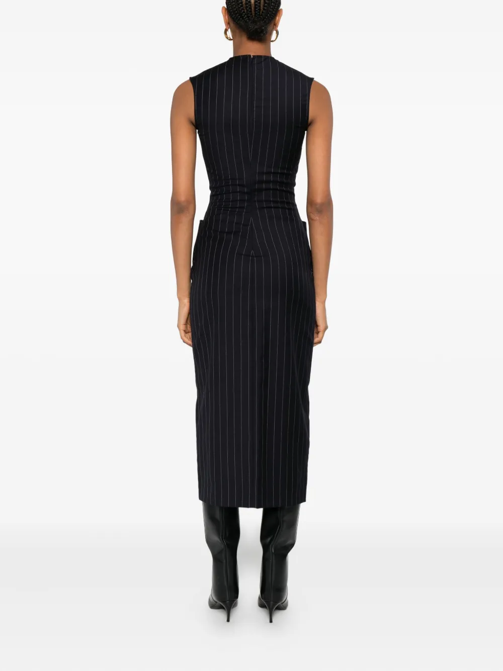 Burc Akyol Striped-patern Sleeveless Midi Dress In Black
