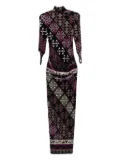 Burc Akyol carpet-printed velvet maxi dress - Blue