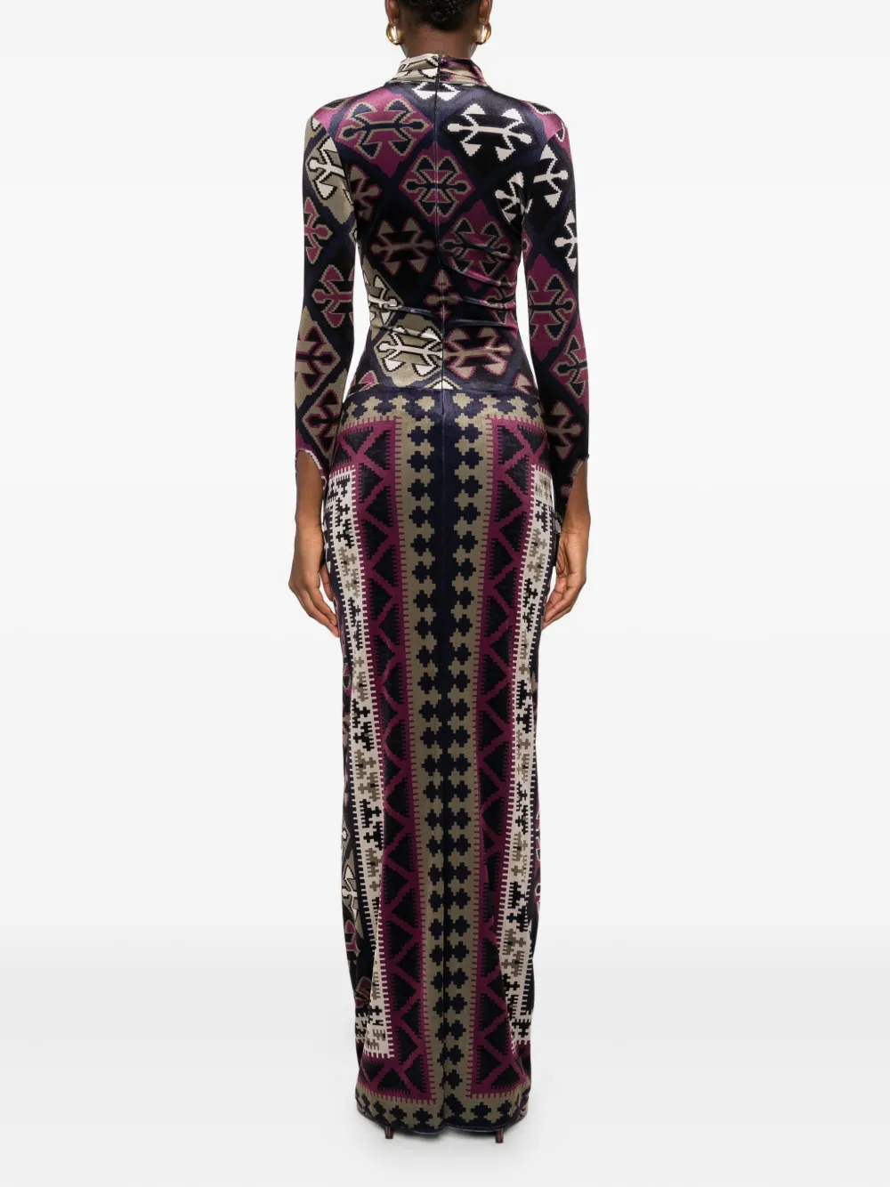 Burc Akyol Carpet-printed Velvet Maxi Dress In Brown