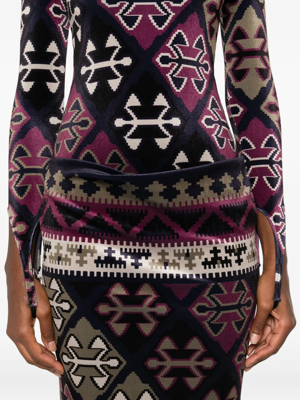 Carpet-Printed Velvet Maxi Dress