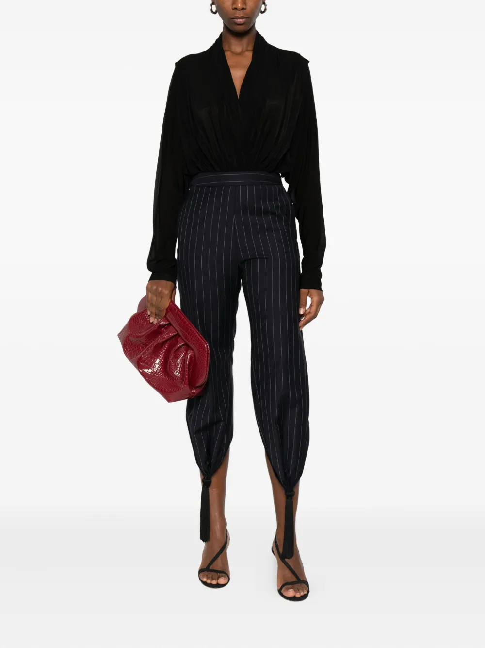 Burc Akyol draped jersey bodysuit - Zwart