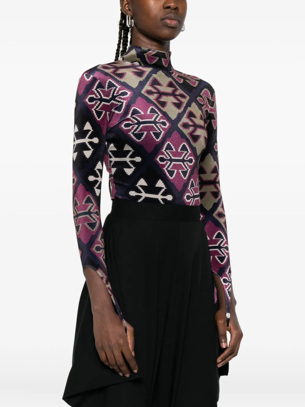 Burc Akyol geometric-print velvet bodysuit Blauw