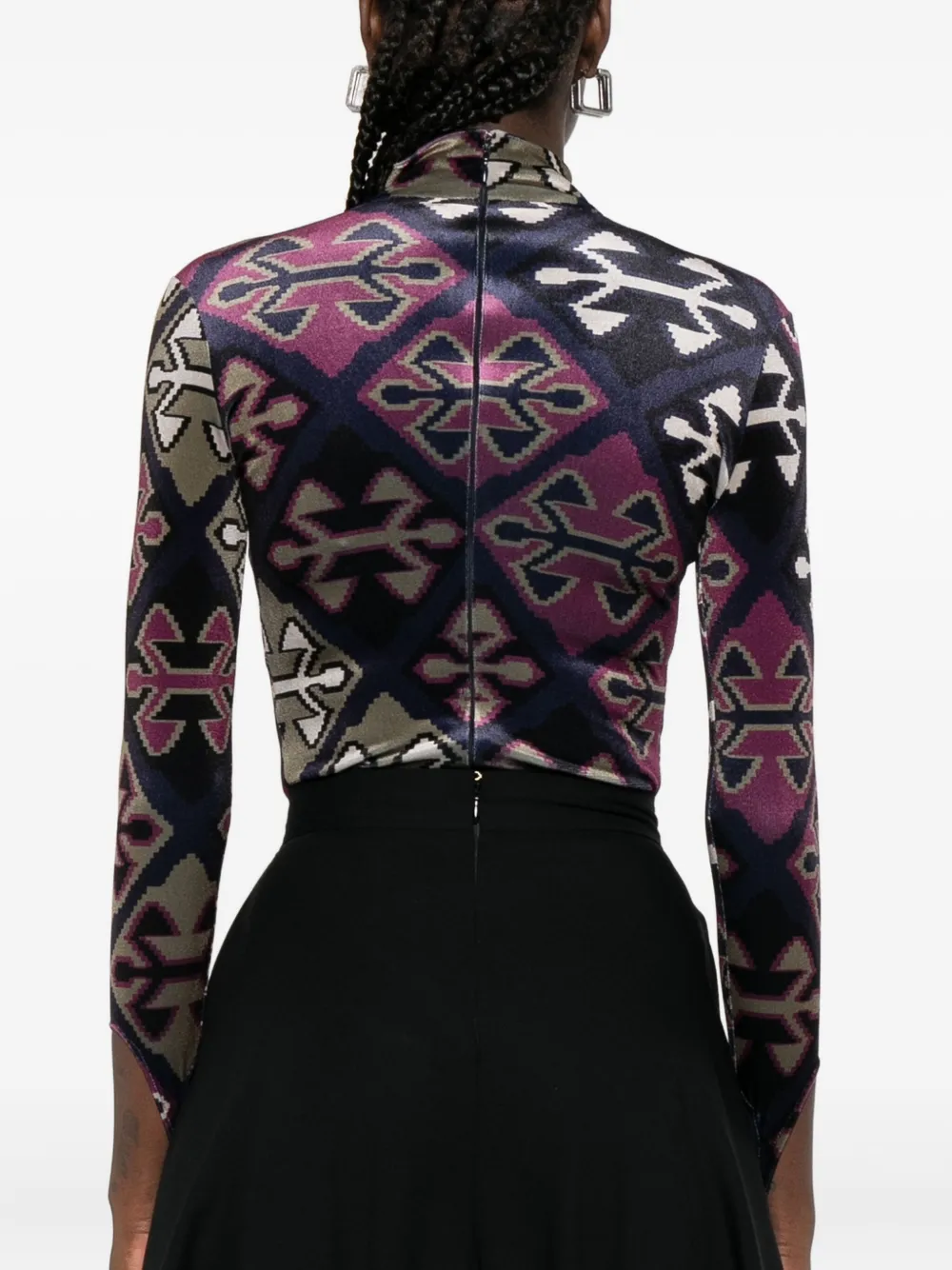 Burc Akyol geometric-print velvet bodysuit Blauw
