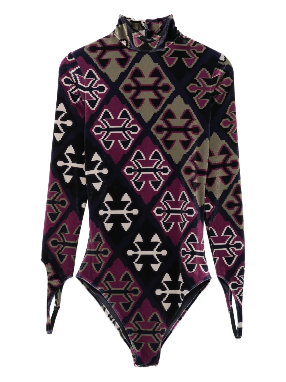 Burc Akyol geometric-print velvet bodysuit - ブルー Burc Akyol geometric-print velvet bodysuit - ブルー