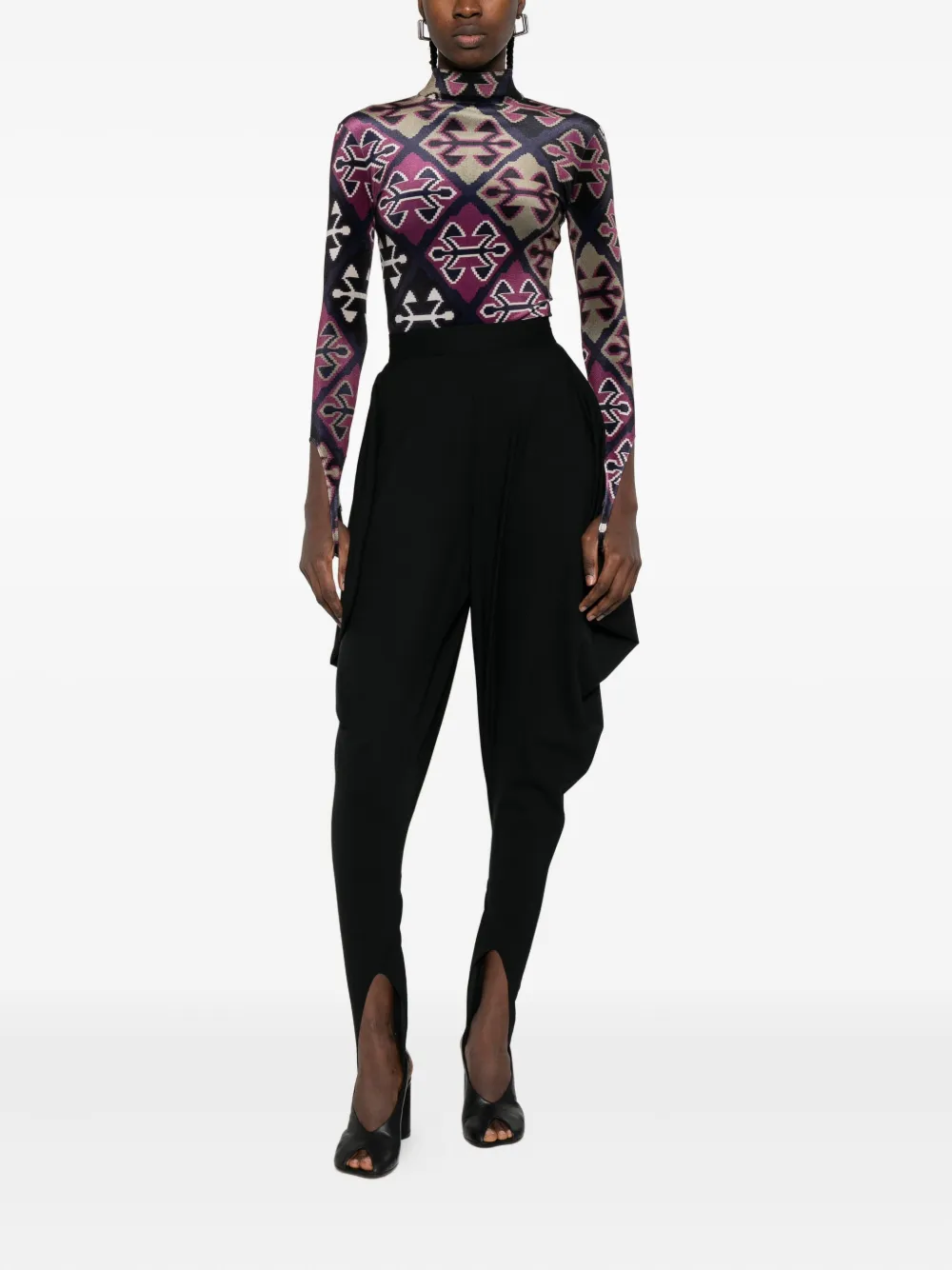 Burc Akyol geometric-print velvet bodysuit - Blauw