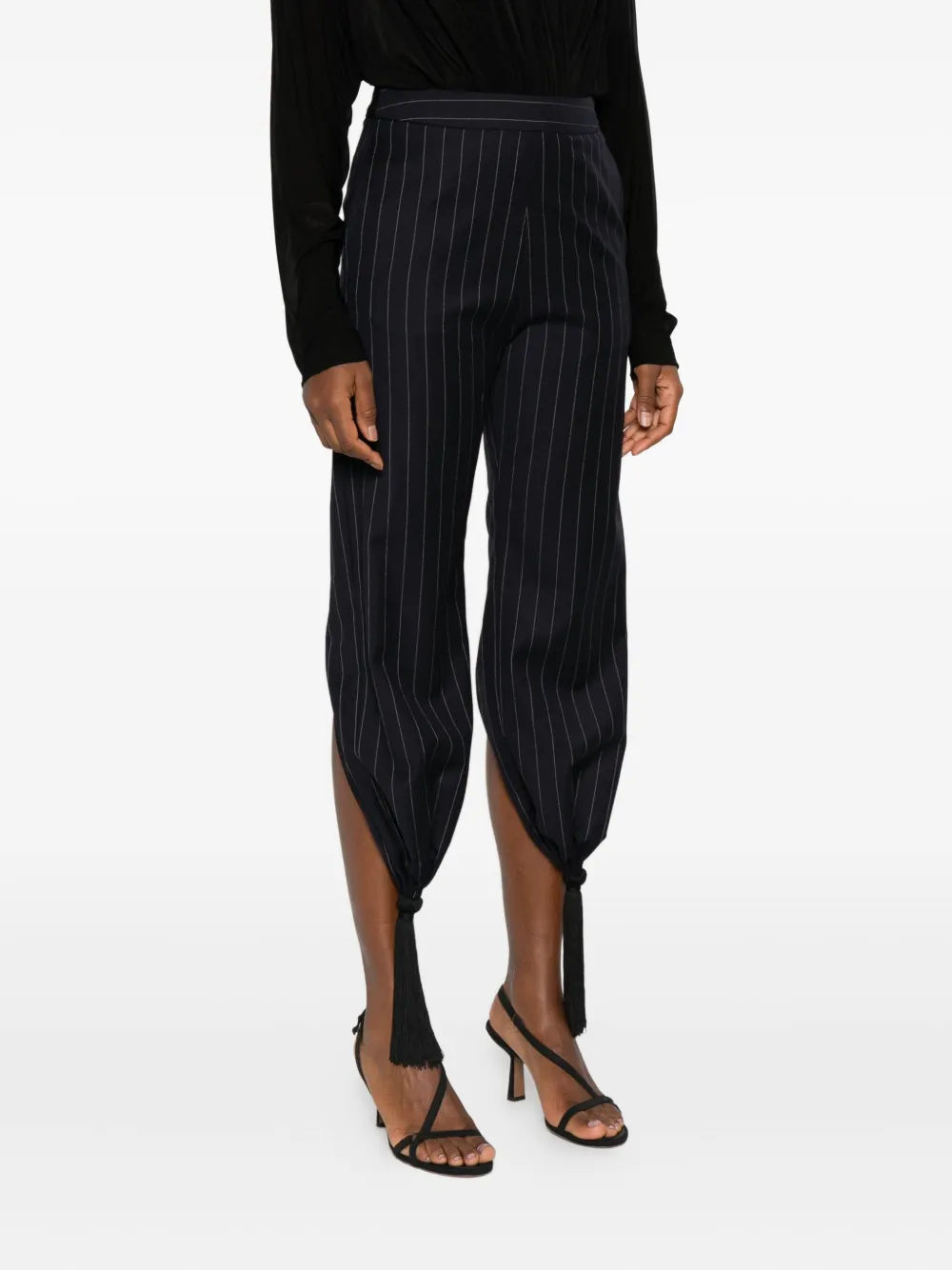 Burc Akyol Pinstripe Tasselled Trousers In Black