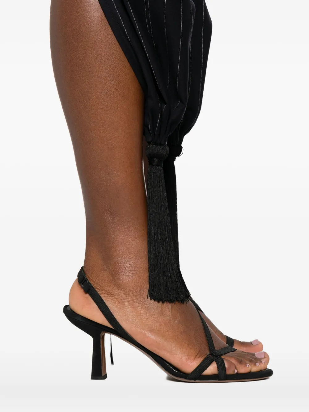Burc Akyol Pinstripe Tasselled Trousers In Black