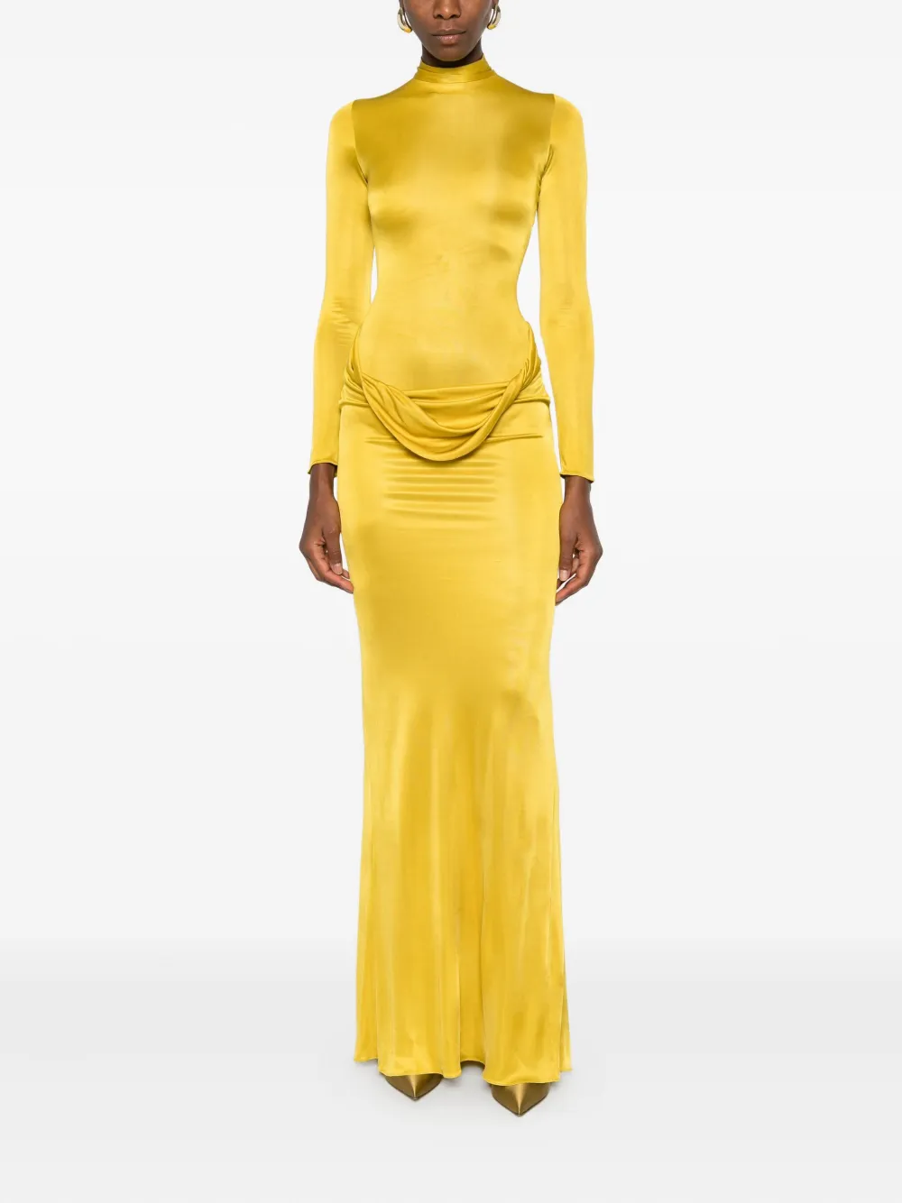 Burc Akyol Caryatide high-neck draped maxi dress - Geel