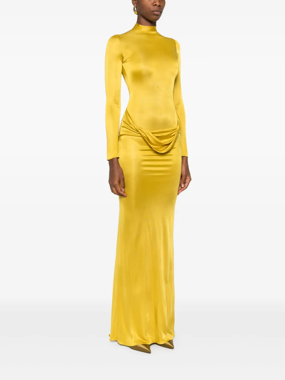  Burc Akyol Caryatide High-neck Draped Maxi Dress - Yellow 