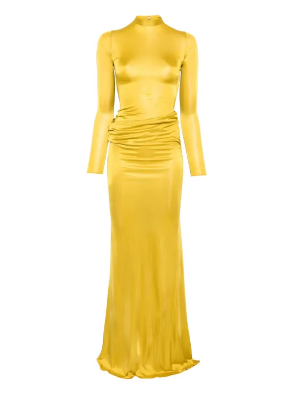 Burc Akyol Caryatide High-neck Draped Maxi Dress - Yellow Burc Akyol Caryatide High-neck Draped Maxi Dress - Yellow