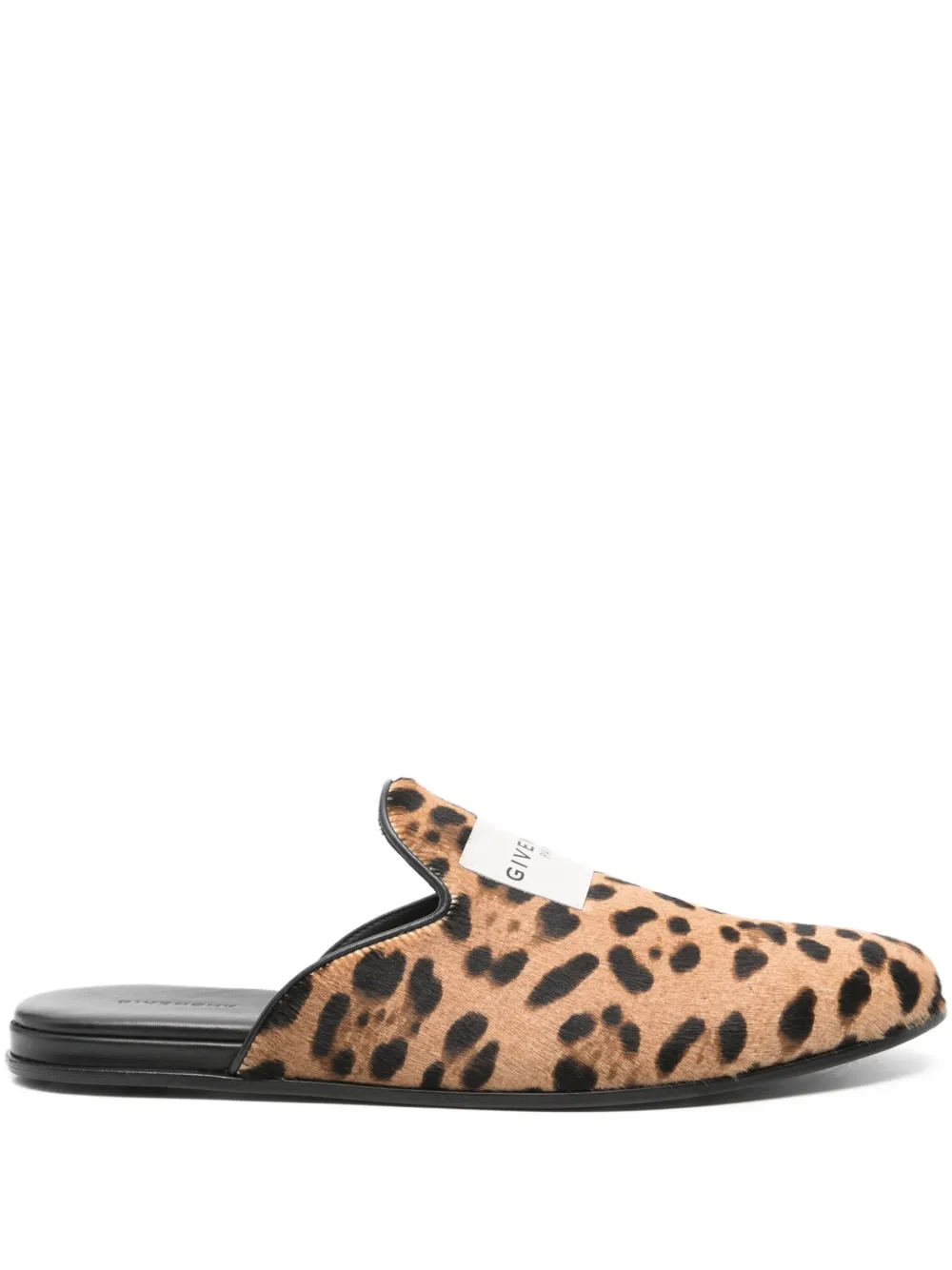Givenchy Label Flat Mules In Leather With Leopard Print In Multi