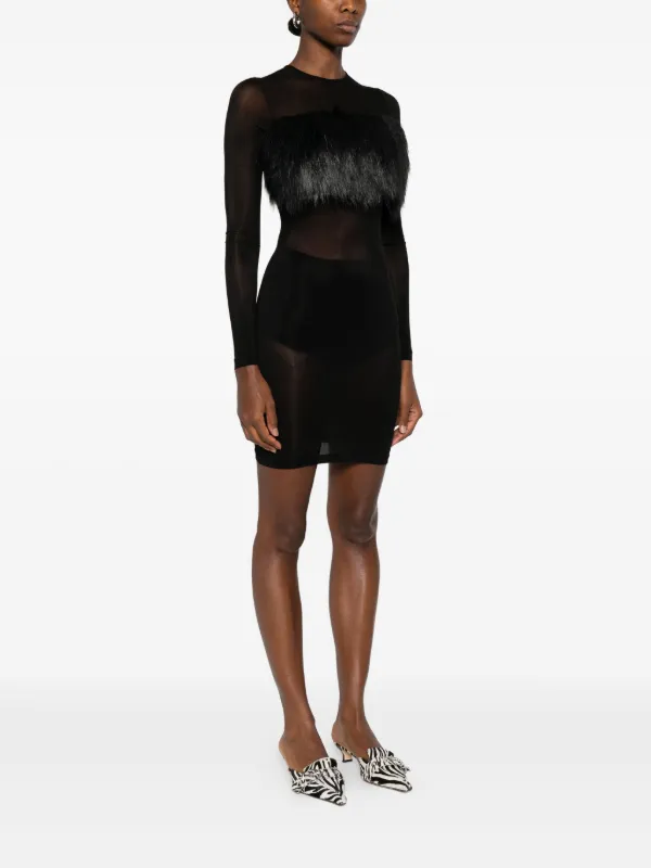 knee length dresses for ladies Black Mini Dress with Fur Trim