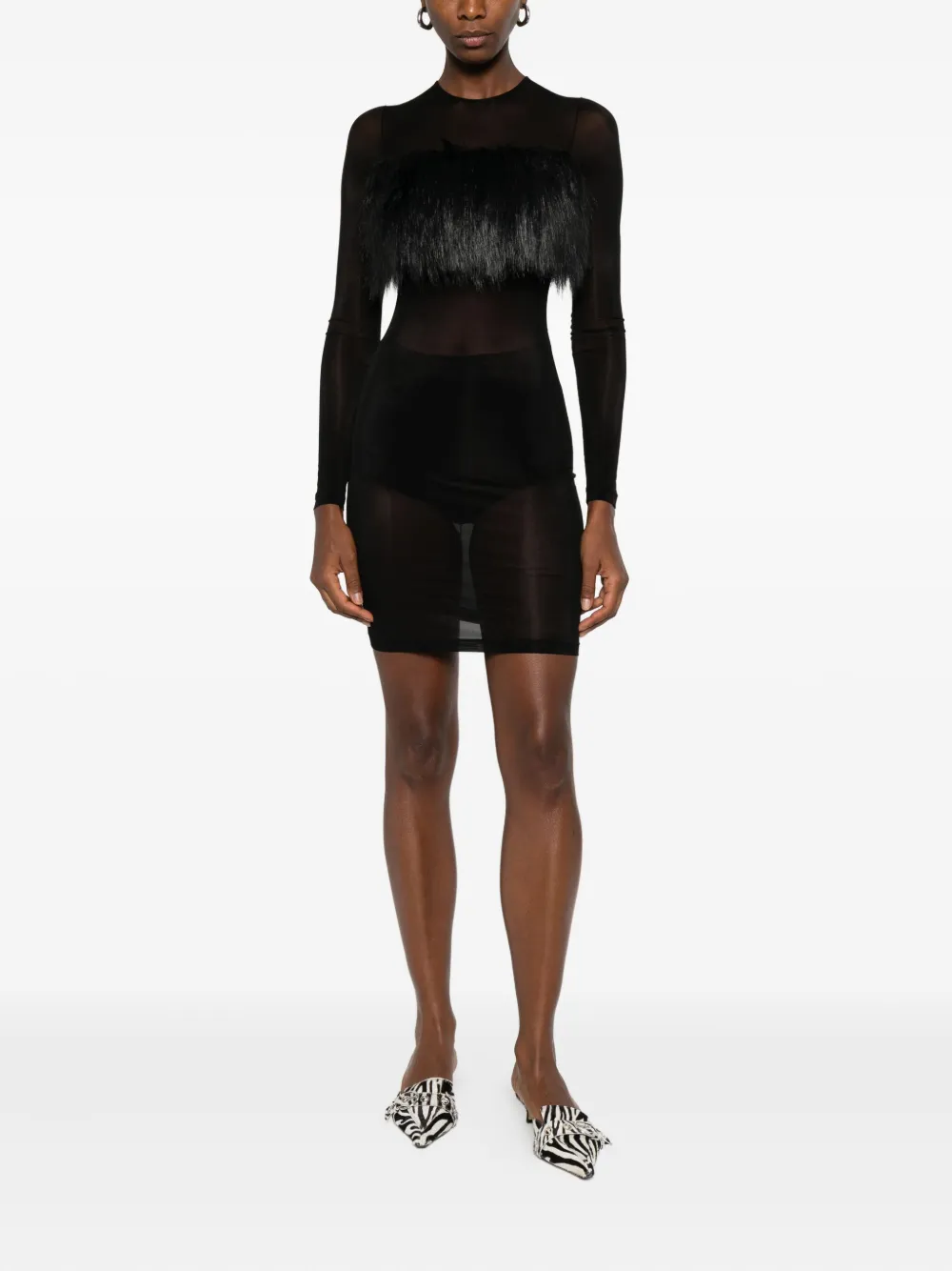 Burc Akyol faux fur-trimmed mini dress - Zwart