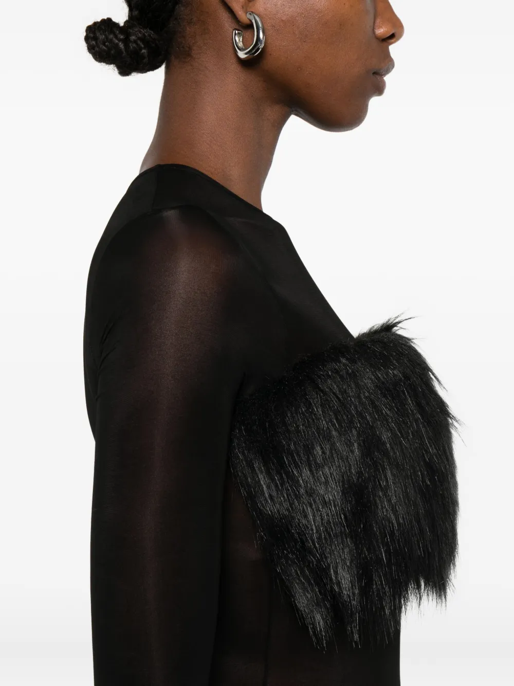 Burc Akyol Faux Fur-trimmed Mini Dress In Black