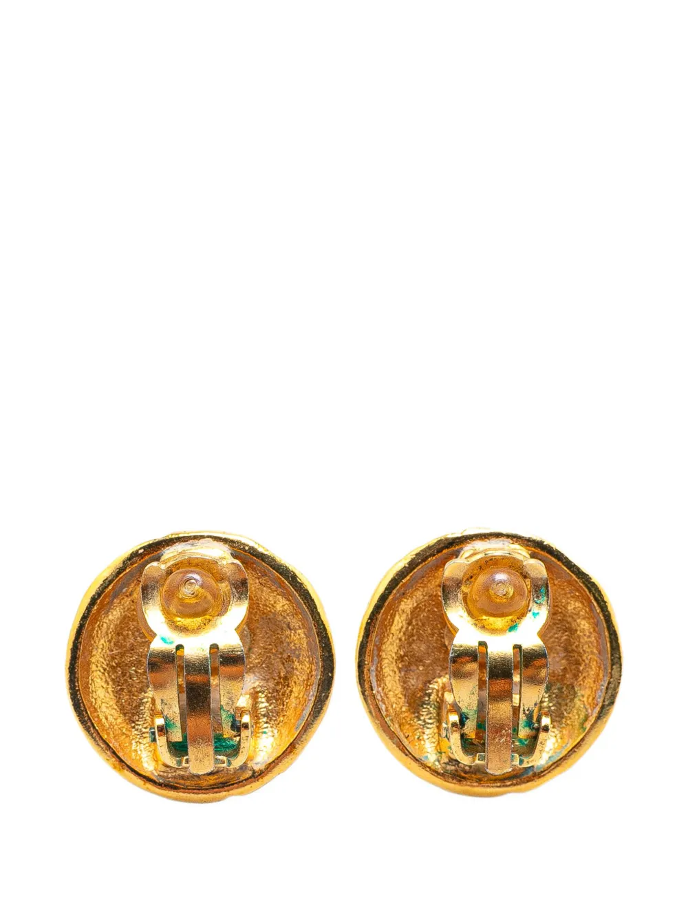 CHANEL Pre-Owned 1996 Gold Plated CC Round Clip on Earrings costume earrings | Image 2