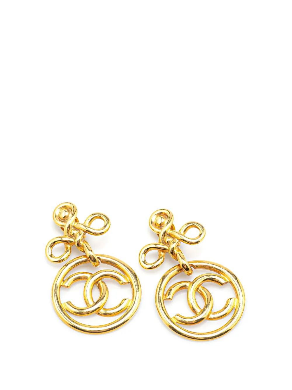 CHANEL Pre-Owned 1993 Gold Plated CC Drop Clip-On Earrings costume earrings | Gold | Image 1