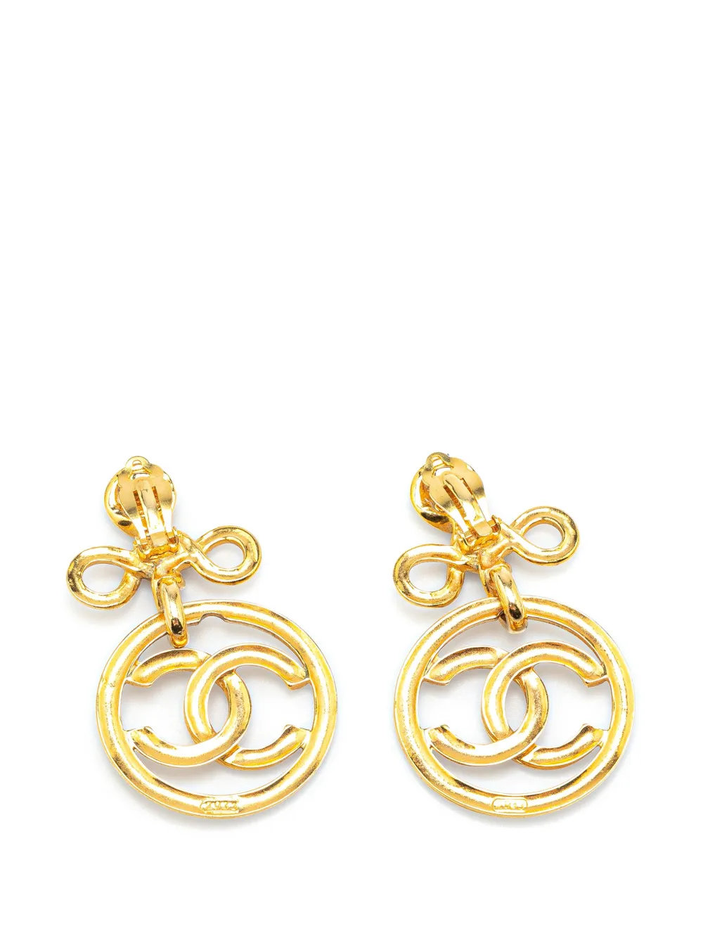 CHANEL Pre-Owned 1993 Gold Plated CC Drop Clip-On Earrings costume earrings | Image 2
