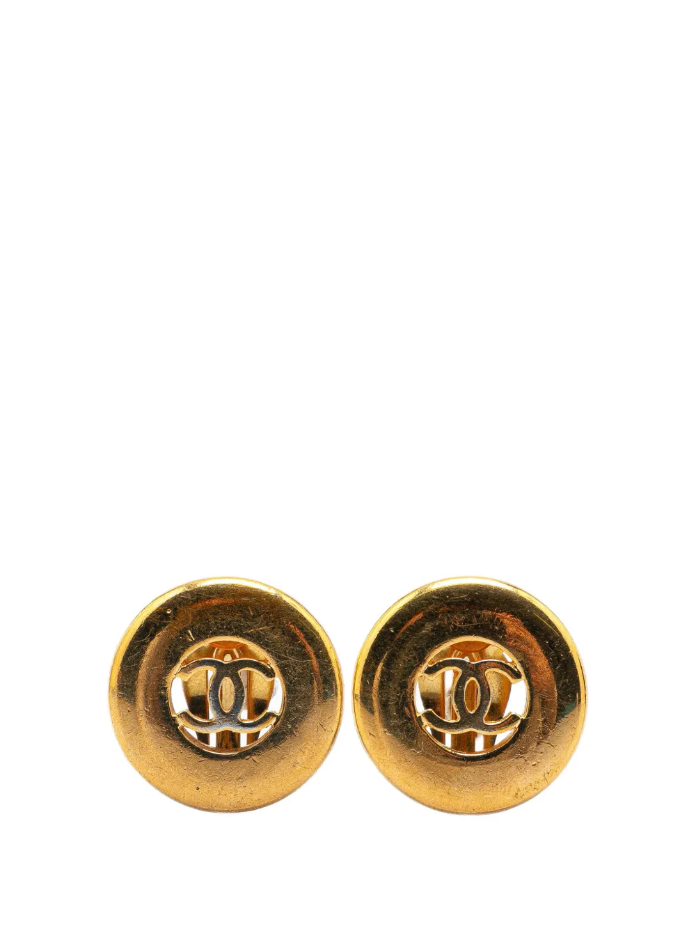 CHANEL Pre-Owned 1997 Gold Plated CC Round Clip on Earrings costume CHANEL Pre-Owned 1997 Gold Plated CC Round Clip on Earrings costume