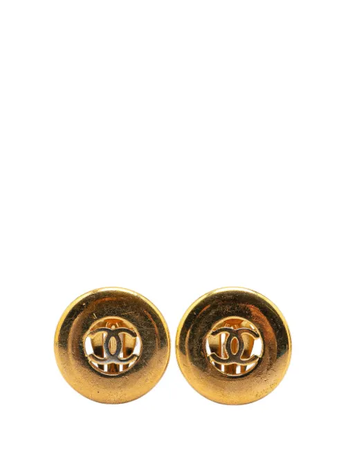 Gold Plated CC Round Clip on Earrings costume earrings - CHANEL Pre-Owned - Modalova
