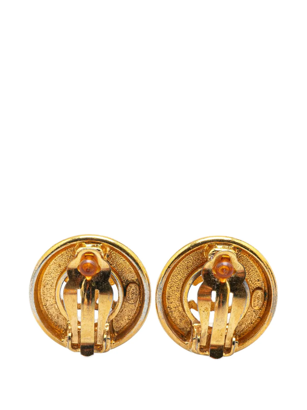 CHANEL Pre-Owned 1997 Gold Plated CC Round Clip on Earrings costume earrings | Image 2