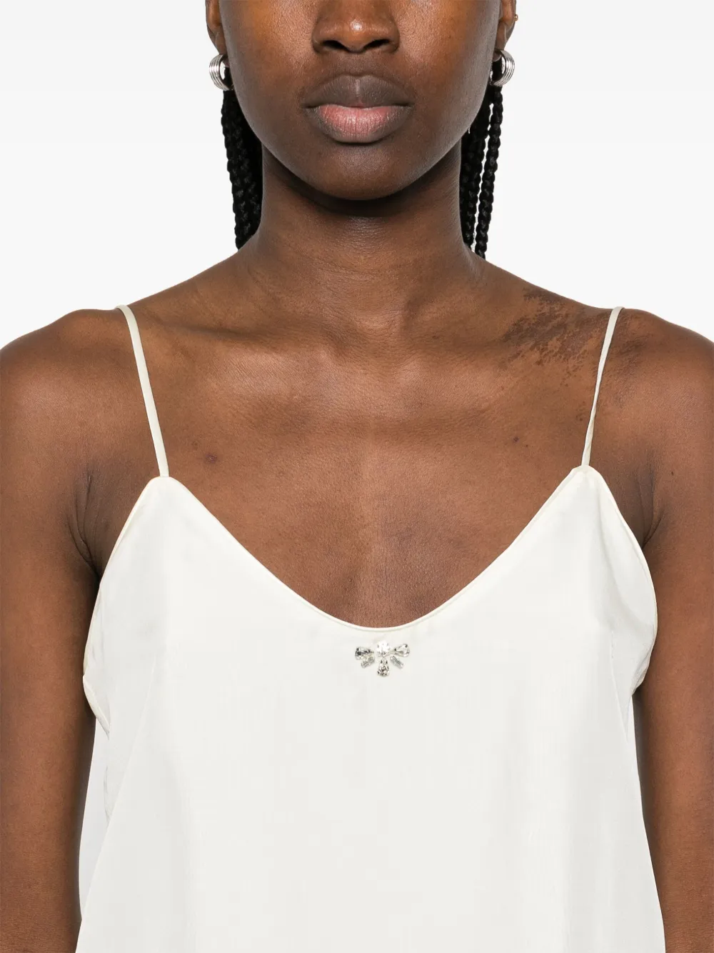 Shop Forte Forte Crystal-embellished Silk Top In 中性色