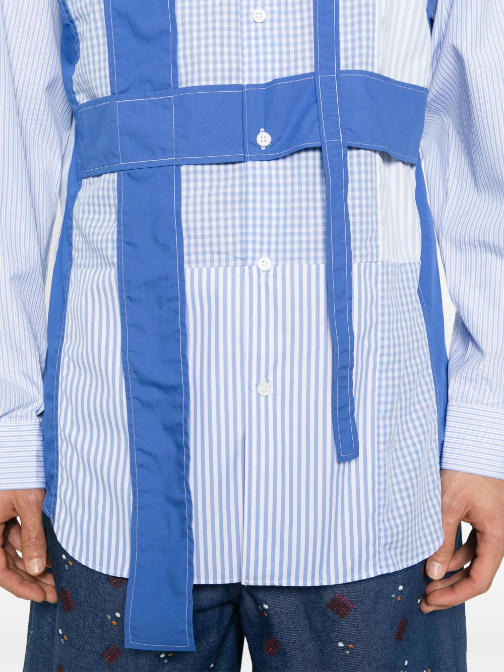 Comme Des Garçons Shirt Gestreept overhemd met patchwork Blauw