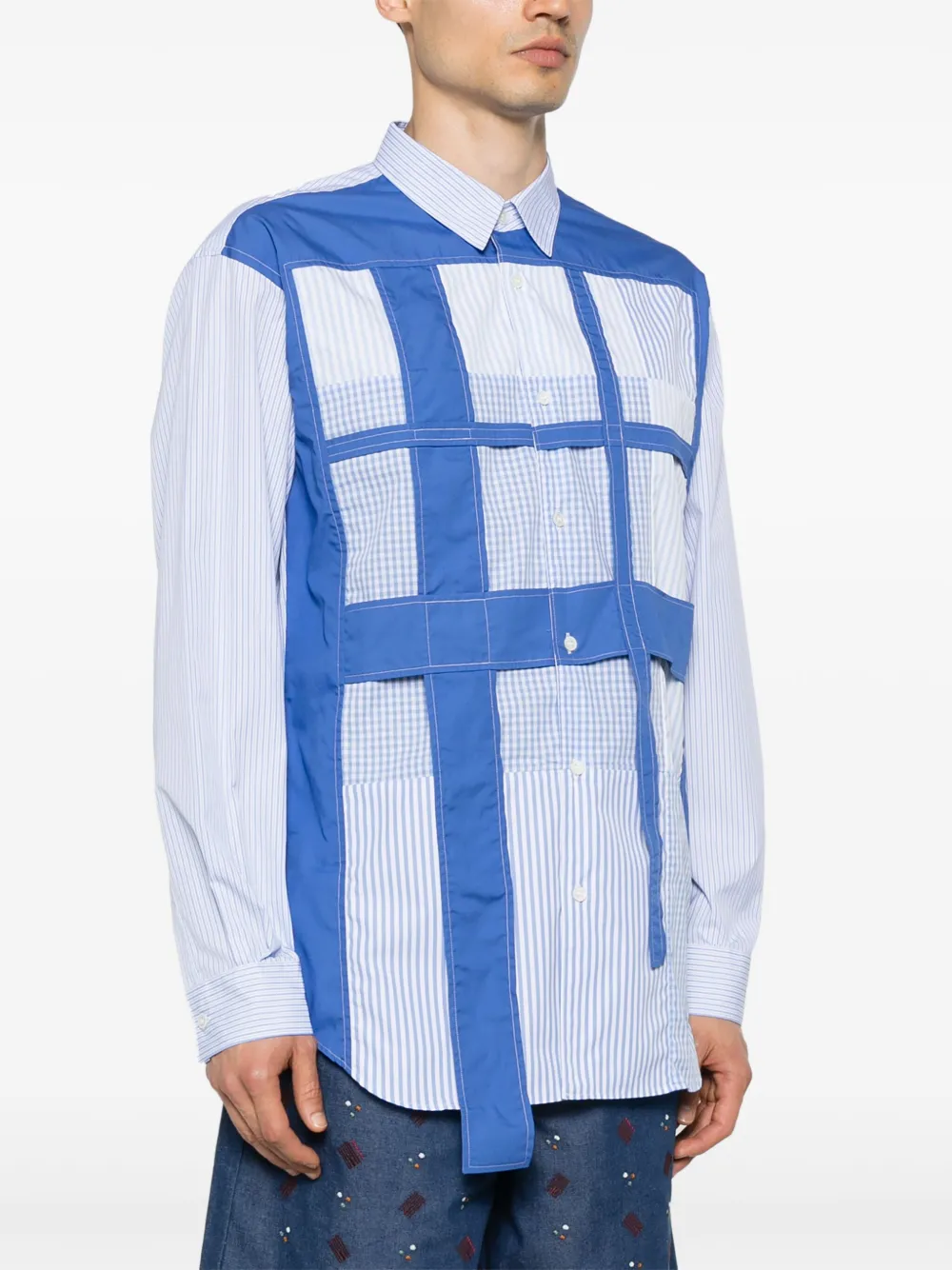 Comme Des Garçons Shirt Gestreept overhemd met patchwork Blauw