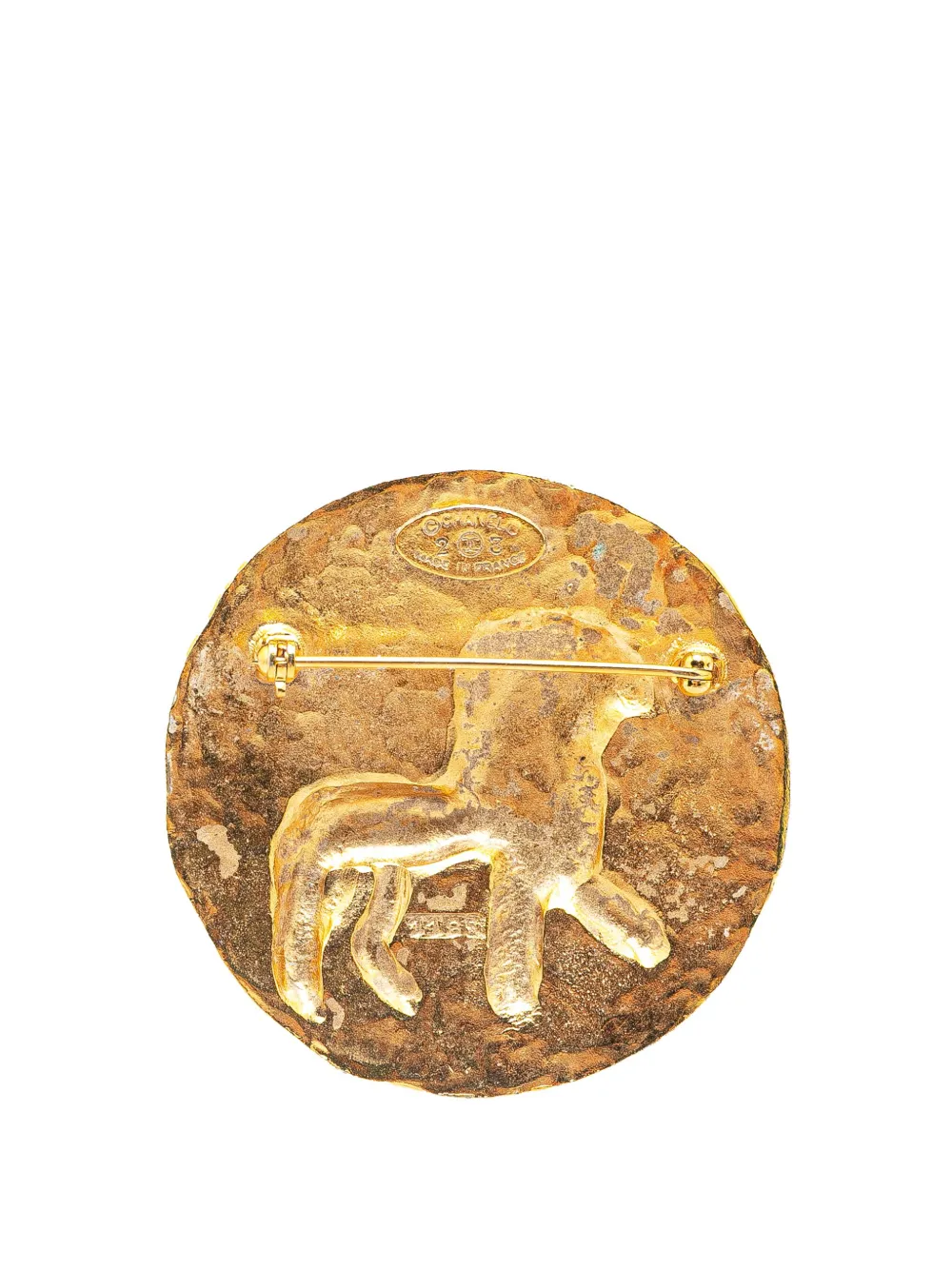 CHANEL Pre-Owned 1980-1990 Gold Plated CC Round Lion Brooch costume brooch | Image 2