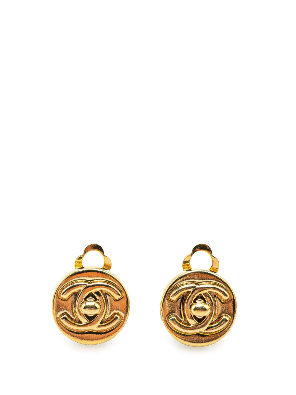 CHANEL Pre-Owned 1997 Gold Plated Mini CC Turnlock Round Clip On Earrings costume earrings | Gold | Image 1