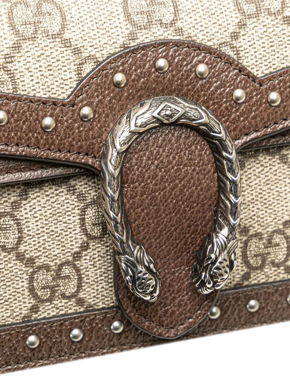 Pre-owned Gucci 2016-2024 Super Mini Gg Supreme Studs Dionysus Crossbody Bag In 褐色