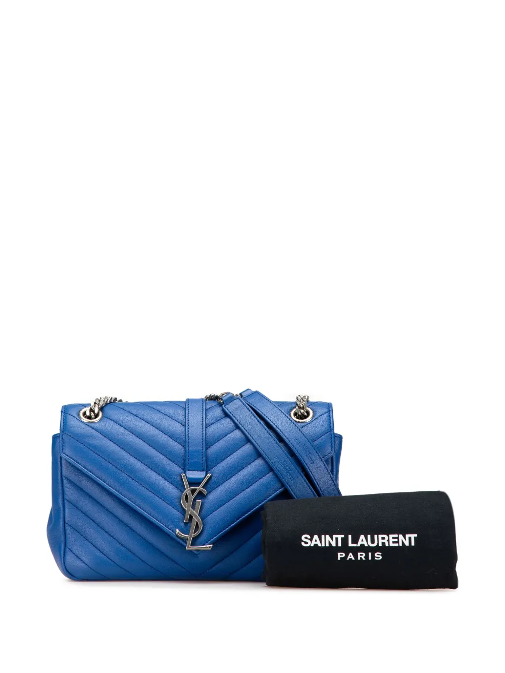 Pre-owned Saint Laurent 2015 Medium Matelasse Sheepskin Monogram Envelope Shoulder Bag In Blue