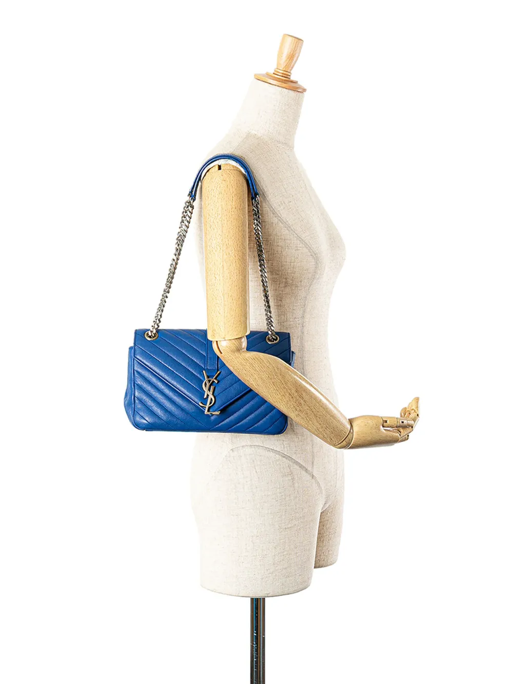 Pre-owned Saint Laurent 2015 Medium Matelasse Sheepskin Monogram Envelope Shoulder Bag In Blue
