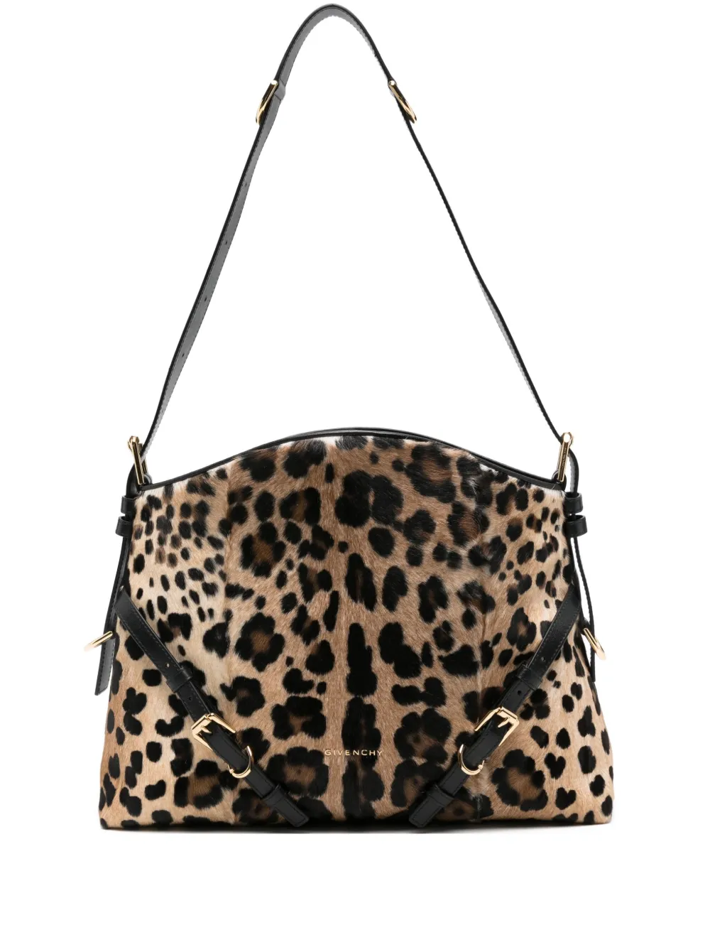 Givenchy Voyou Medium Leopard-print Calf Hair Shoulder Bag In Black