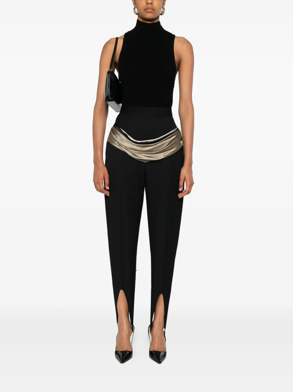 Burc Akyol draped-detail stirrup trousers - Zwart