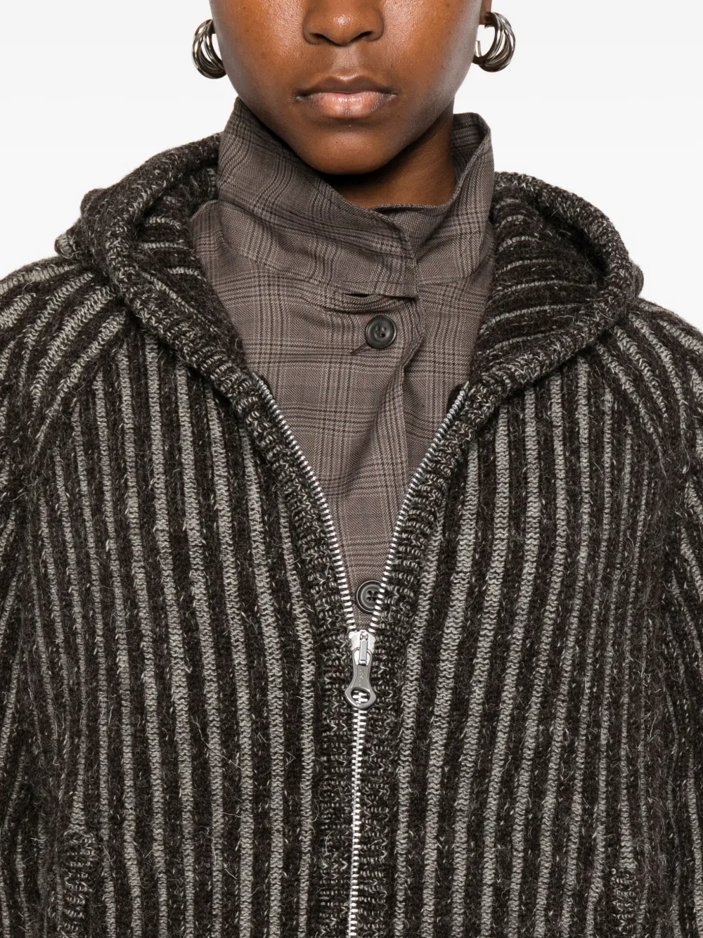 Our Legacy Leve Hood Zip-up Sweater In Brown