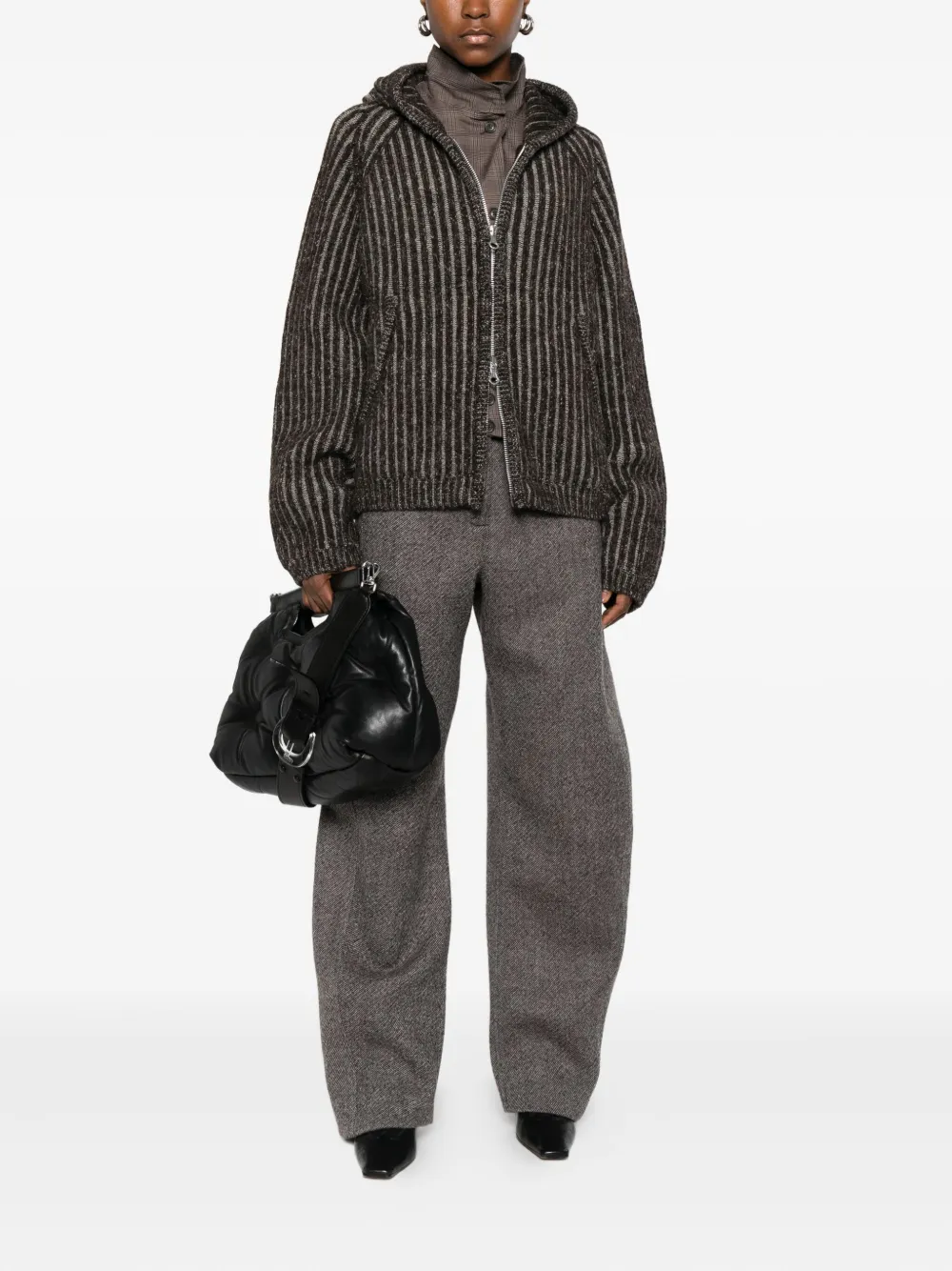 Our Legacy Leve Hood Zip-up Sweater In Brown