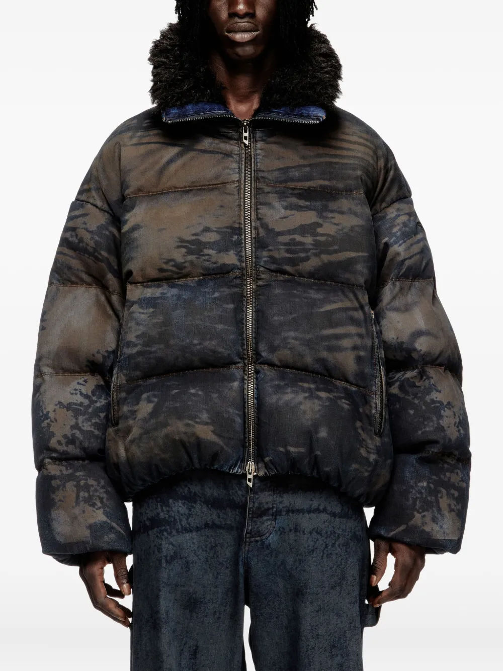 Diesel quilted trimmed-collar padded jacket Zwart