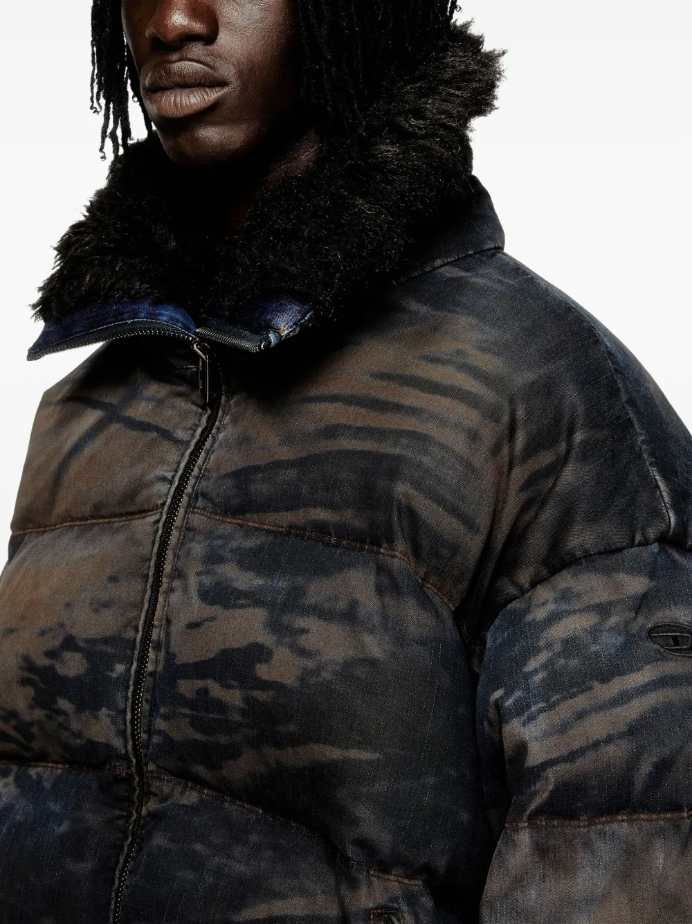 Diesel quilted trimmed-collar padded jacket Zwart