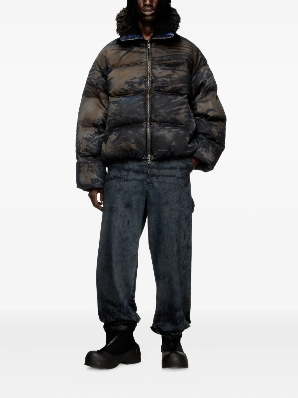 Diesel quilted trimmed-collar padded jacket Zwart