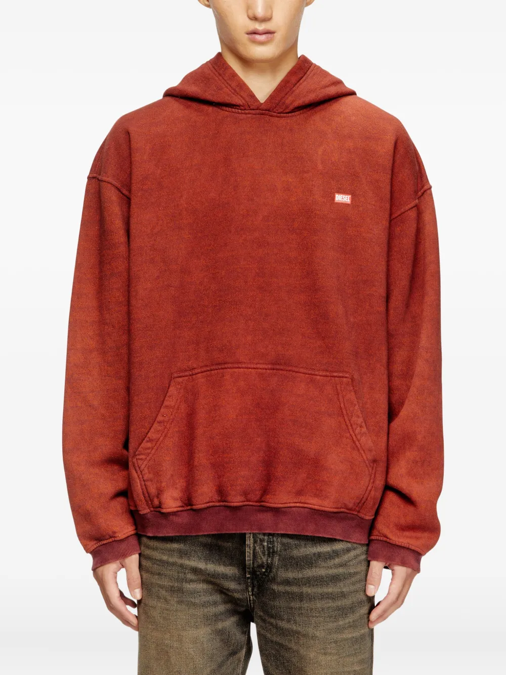 Diesel Cotton Hoodie With Kangaroo Pocket In Red