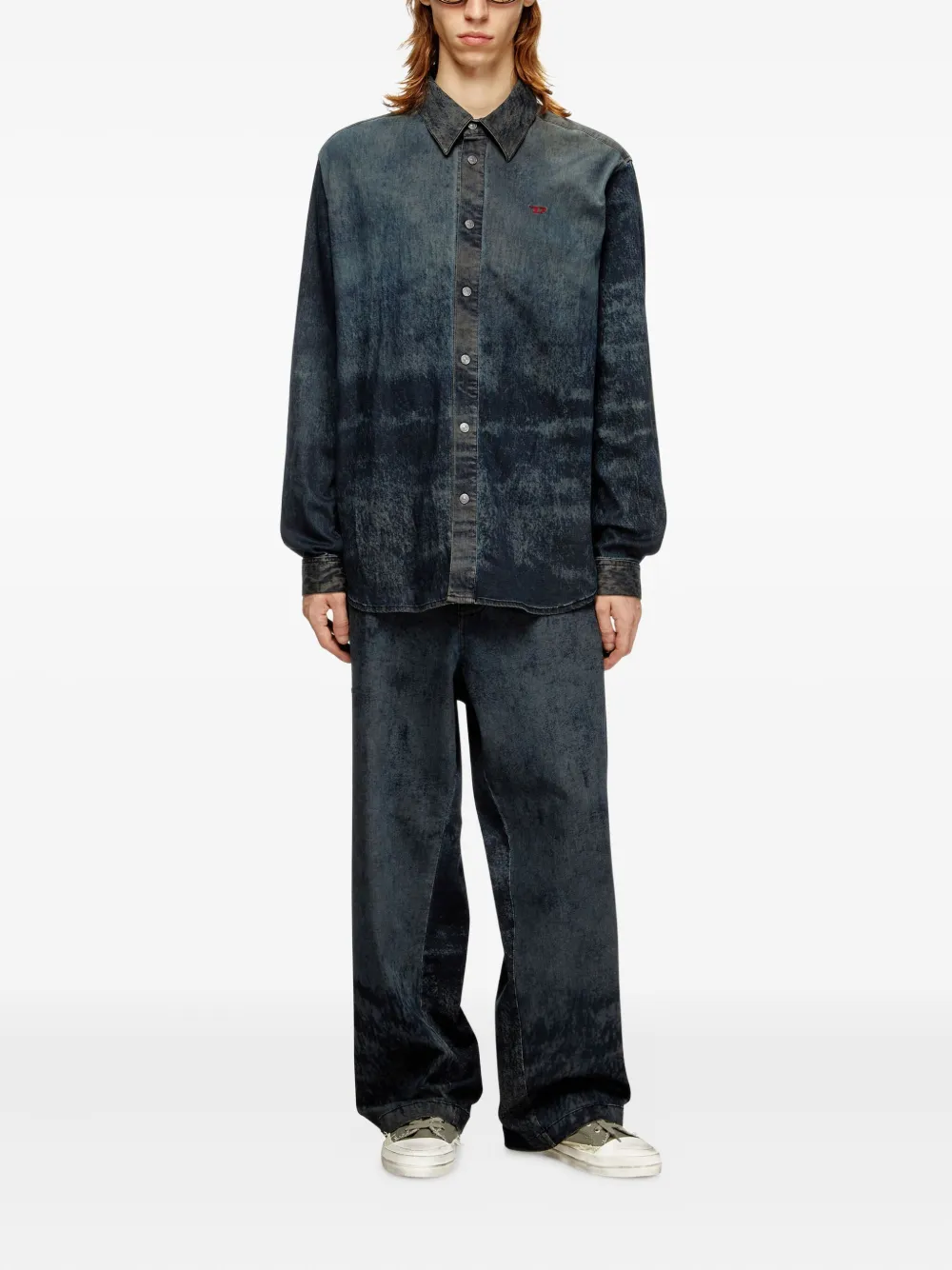 Diesel S-Simply-EPBS denim overhemd met acid wassing Blauw