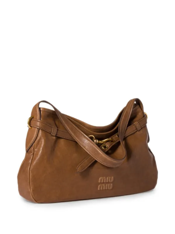 柳*魚様 SS99 miumiu Leather shoulder bag Miu Miu Aventure Slouchy Shoulder Bag | Brown | FARFETCH