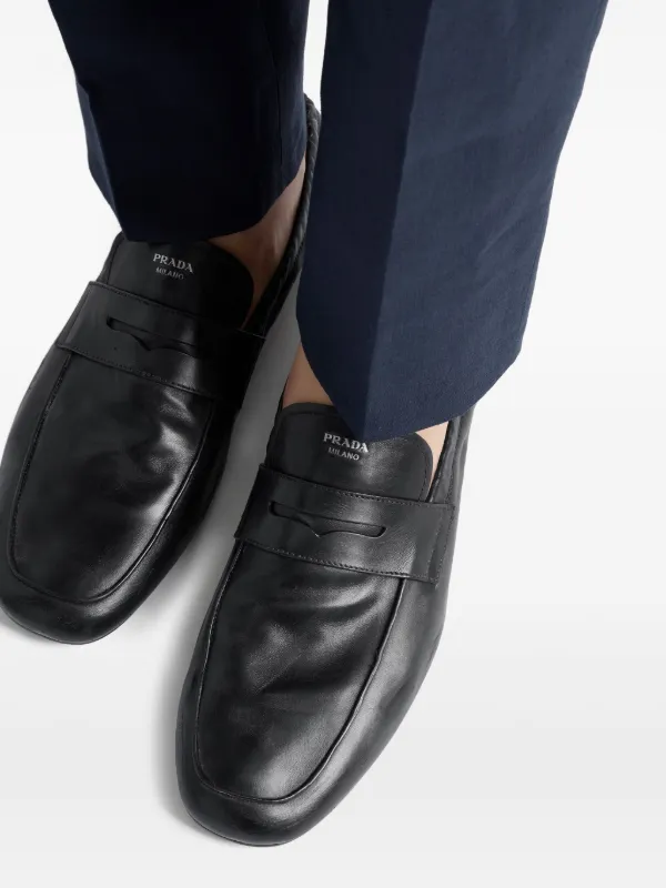 Prada Shuffle Antiqued Leather Loafers | Black | FARFETCH PL