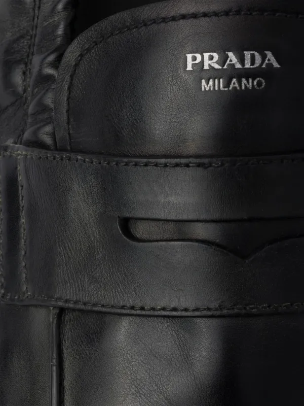 Prada Shuffle antiqued-leather Loafers | Black | FARFETCH