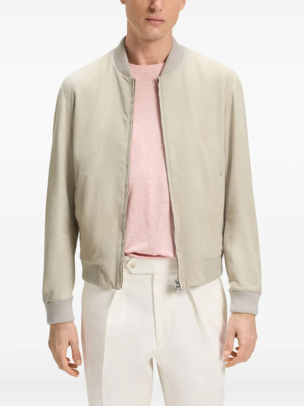 BOSS x David Beckham leren bomberjack Beige