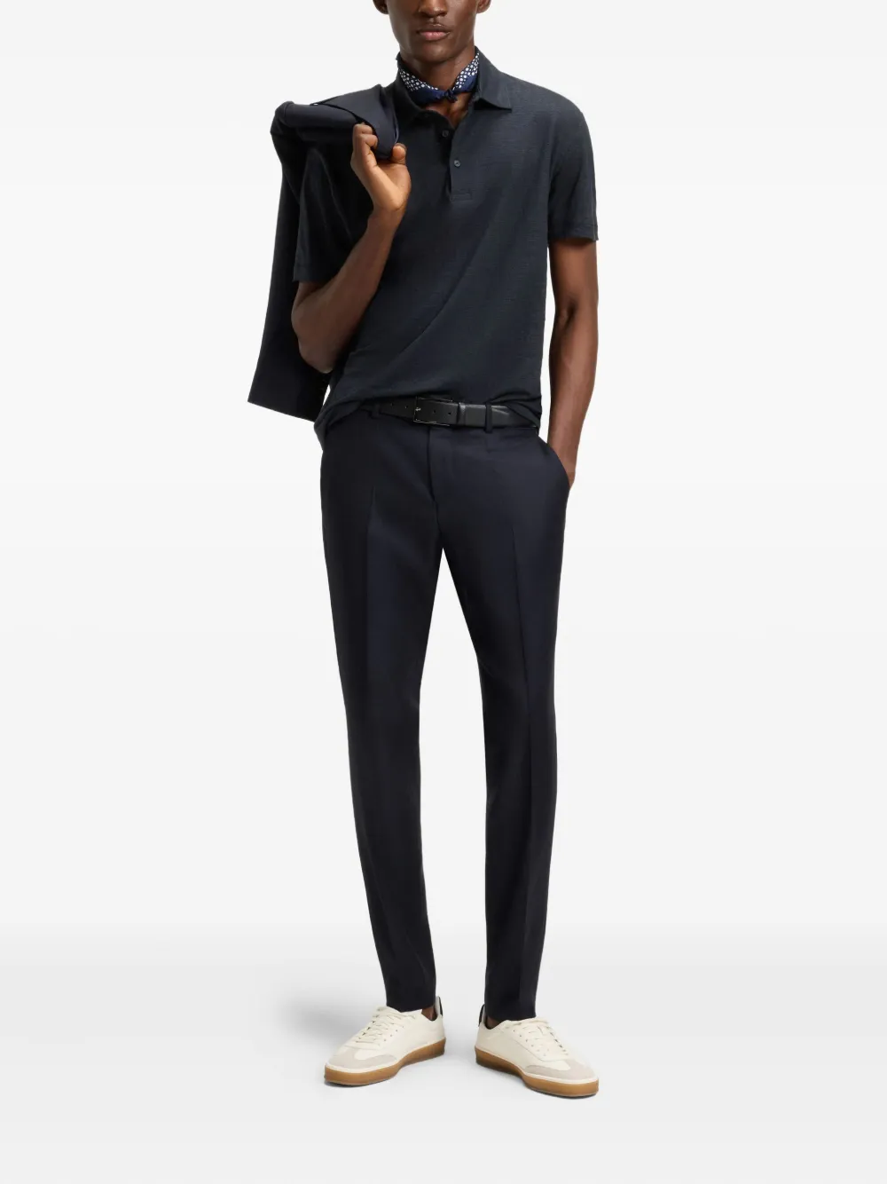 BOSS x David Beckham linnen poloshirt - Blauw